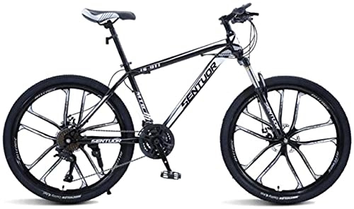 Mountain Bike : HUAQINEI Mountain Bikes, 24-inch mountain bike cross-country variable speed racing light bicycle ten wheels Alloy frame with Disc Brakes (Color : Black and white, Size : 27 speed)