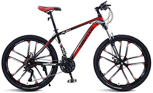 Mountain Bike : HUAQINEI Mountain Bikes, 24-inch mountain bike cross-country variable speed racing light bicycle ten wheels Alloy frame with Disc Brakes (Color : Black red, Size : 21 speed)