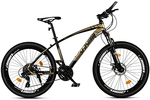 Mountain Bike : HUAQINEI Mountain Bikes, 24 inch mountain bike male and female adult super light racing light bicycle spoke wheel Alloy frame with Disc Brakes (Color : Black gold, Size : 21 speed)