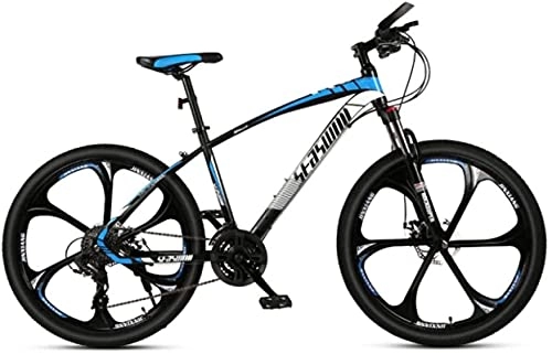 Mountain Bike : HUAQINEI Mountain Bikes, 24 inch mountain bike male and female adult ultralight racing light bicycle six- wheel Alloy frame with Disc Brakes (Color : Black blue, Size : 24 speed)