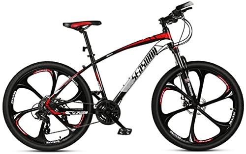 Mountain Bike : HUAQINEI Mountain Bikes, 24 inch mountain bike male and female adult ultralight racing light bicycle six- wheel Alloy frame with Disc Brakes (Color : Black red, Size : 30 speed)