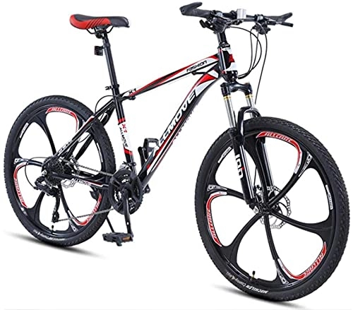 Mountain Bike : HUAQINEI Mountain Bikes, 24 inch mountain bike male and female adult variable speed racing ultra-light bicycle six wheels Alloy frame with Disc Brakes (Color : Black red, Size : 24 speed)