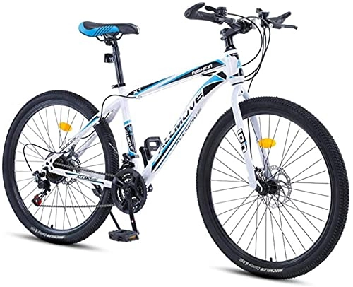 Mountain Bike : HUAQINEI Mountain Bikes, 24 inch mountain bike male and female adult variable speed racing ultra-light bicycle spoke wheel Alloy frame with Disc Brakes (Color : White blue, Size : 24 speed)