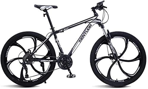 Mountain Bike : HUAQINEI Mountain Bikes, 24-inch mountain bike, off-road variable speed racing light bicycle six wheels Alloy frame with Disc Brakes (Color : Black and white, Size : 21 speed)