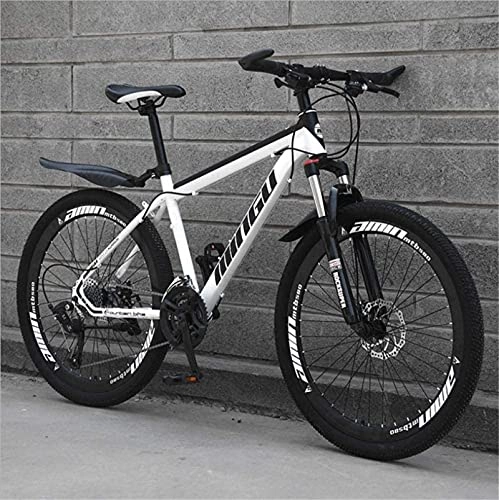 Mountain Bike : HUAQINEI Mountain Bikes, 24 inch mountain bike variable speed cross-country shock-absorbing bicycle light road racing 40 wheels Alloy frame with Disc Brakes (Color : White black, Size : 30 speed)