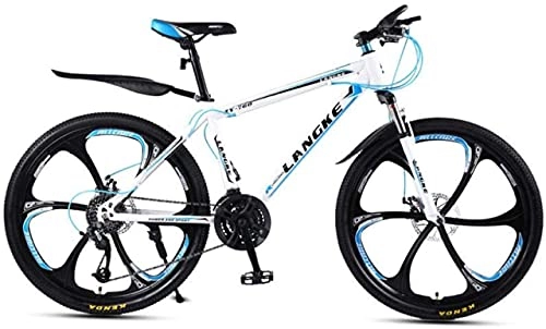 Mountain Bike : HUAQINEI Mountain Bikes, 24-inch mountain bike variable speed male and female mobility six-wheel bicycle Alloy frame with Disc Brakes (Color : White blue, Size : 21 speed)