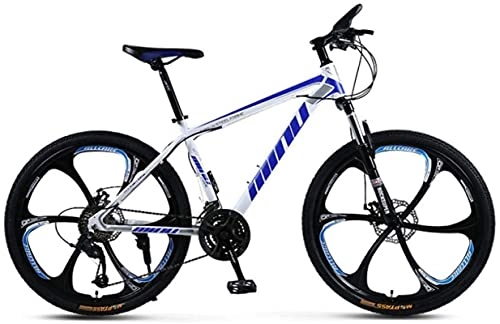 Mountain Bike : HUAQINEI Mountain Bikes, 26 inch male and female adult variable speed mountain bike racing six-wheel bicycle Alloy frame with Disc Brakes (Color : White blue, Size : 21 speed)