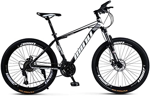 Mountain Bike : HUAQINEI Mountain Bikes, 26 inch male and female adult variable speed mountain bike racing spoke wheel bicycle Alloy frame with Disc Brakes (Color : Black and white, Size : 27 speed)