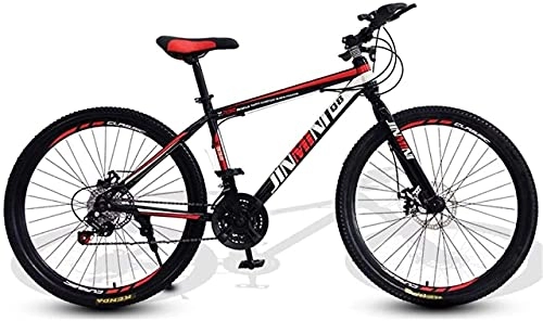 Mountain Bike : HUAQINEI Mountain Bikes, 26 inch mountain bike adult male and female variable speed travel bicycle spoke wheel Alloy frame with Disc Brakes (Color : Black red, Size : 21 speed)