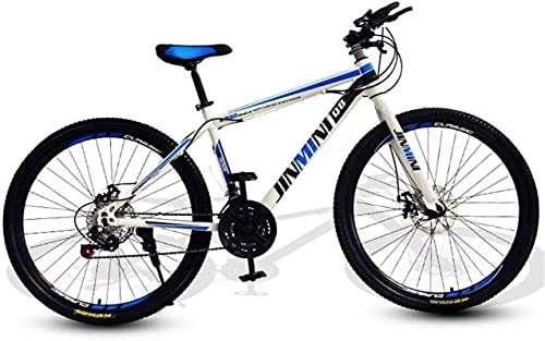 Mountain Bike : HUAQINEI Mountain Bikes, 26 inch mountain bike adult male and female variable speed travel bicycle spoke wheel Alloy frame with Disc Brakes (Color : White blue, Size : 21 speed)