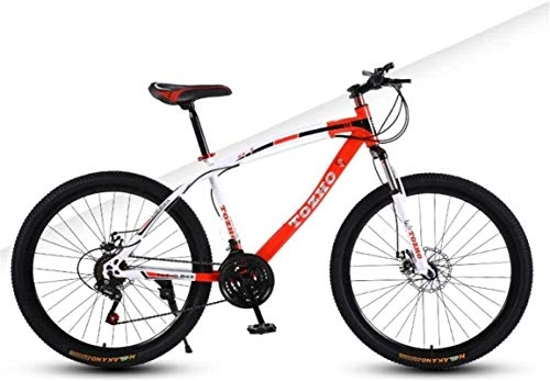 Mountain Bike : HUAQINEI Mountain Bikes, 26 inch mountain bike adult variable speed damping bicycle off-road dual disc brake spoke wheel bicycle Alloy frame with Disc Brakes (Color : White Red, Size : 21 speed)