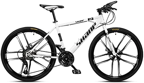 Mountain Bike : HUAQINEI Mountain Bikes, 26 inch mountain bike male and female adult super light variable speed bicycle ten wheels Alloy frame with Disc Brakes (Color : White, Size : 24 speed)