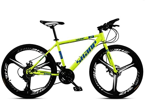 Mountain Bike : HUAQINEI Mountain Bikes, 26 inch mountain bike male and female adult super light variable speed bicycle tri- Alloy frame with Disc Brakes (Color : Fluorescent yellow, Size : 24 speed)