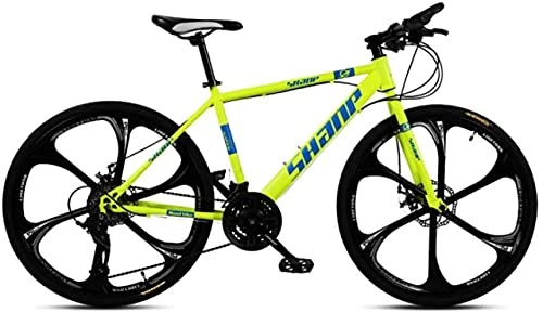 Mountain Bike : HUAQINEI Mountain Bikes, 26 inch mountain bike male and female adult ultra-light variable speed bicycle six wheels Alloy frame with Disc Brakes (Color : Fluorescent yellow, Size : 21 speed)