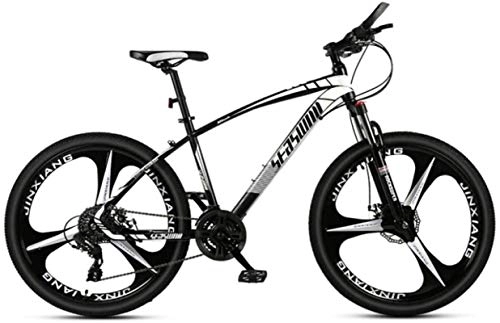Mountain Bike : HUAQINEI Mountain Bikes, 26 inch mountain bike male and female adult ultralight racing light bicycle tri- Alloy frame with Disc Brakes (Color : Black white, Size : 24 speed)
