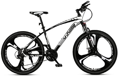 Mountain Bike : HUAQINEI Mountain Bikes, 26 inch mountain bike male and female adult ultralight racing light bicycle tri- No. 1 Alloy frame with Disc Brakes (Color : Black white, Size : 24 speed)
