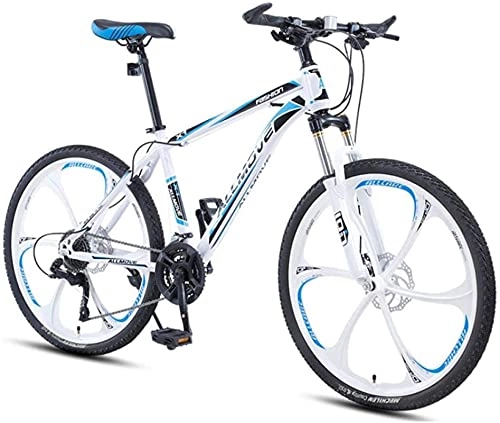 Mountain Bike : HUAQINEI Mountain Bikes, 26 inch mountain bike male and female adult variable speed racing super light bicycle spoke wheel Alloy frame with Disc Brakes (Color : White blue, Size : 21 speed)