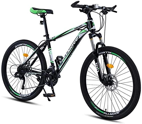 Mountain Bike : HUAQINEI Mountain Bikes, 26 inch mountain bike male and female adult variable speed racing ultra light bicycle 40 wheels Alloy frame with Disc Brakes (Color : Dark green, Size : 27 speed)