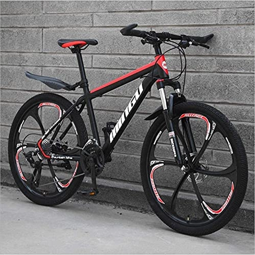 Mountain Bike : HUAQINEI Mountain Bikes, 26 inch mountain bike variable speed off-road shock-absorbing bicycle light road racing six-wheel Alloy frame with Disc Brakes (Color : Black red, Size : 24 speed)