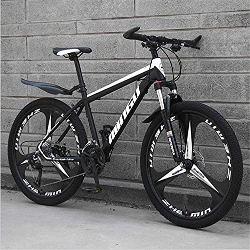 Mountain Bike : HUAQINEI Mountain Bikes, 26 inch mountain bike variable speed off-road shock-absorbing bicycle light road racing three-wheel Alloy frame with Disc Brakes (Color : Black white, Size : 21 speed)