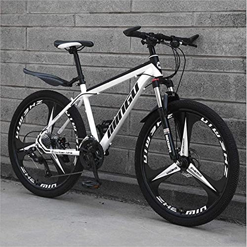 Mountain Bike : HUAQINEI Mountain Bikes, 26 inch mountain bike variable speed off-road shock-absorbing bicycle light road racing three-wheel Alloy frame with Disc Brakes (Color : White black, Size : 30 speed)