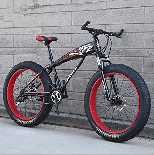 Mountain Bike : HUAQINEI Mountain Bikes, 26 inch snow bike super wide tire variable speed 4.0 snow bike mountain bike Alloy frame with Disc Brakes (Color : Black red, Size : 7 speed)