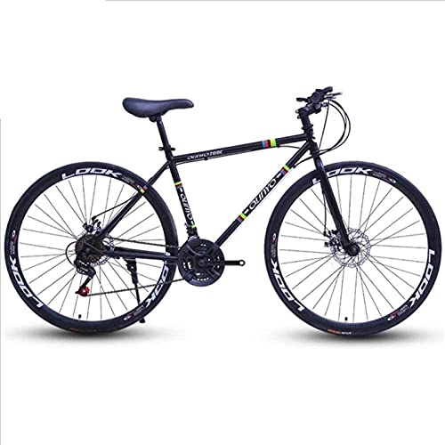 Mountain Bike : HUAQINEI Mountain Bikes, 26 inch variable speed dead fly bicycle dual disc brake pneumatic tire solid tire 24 speed bicycle road racing 40 knife circle black Alloy frame with Disc Brakes