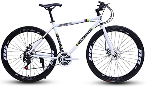 Mountain Bike : HUAQINEI Mountain Bikes, 26 inch variable speed dead fly bicycle dual disc brake pneumatic tire solid tire 24 speed bicycle road racing 60 knife circle white Alloy frame with Disc Brakes