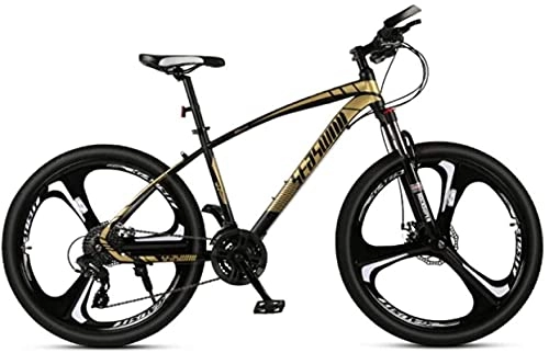 Mountain Bike : HUAQINEI Mountain Bikes, 27.5 inch mountain bike men's and women's adult ultralight racing light bicycle tri- No. Alloy frame with Disc Brakes (Color : Black gold, Size : 27 speed)