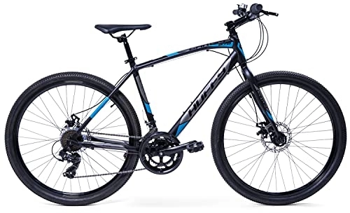 Mountain Bike : Huffy Carom Mens 27.5 Hybrid Hardtail Gravel Bike 14-Speed Disc Brakes Medium, Black (66929W)