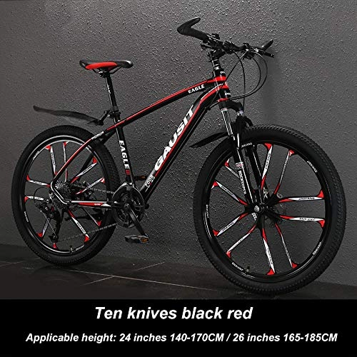 Mountain Bike : HUIGE Bicycle Mountain Bike for Adults 24-30 Speed Shifter Accelerator with Lightweight Aluminum Full Suspension Frame, Suspension Fork, Disc Brake 10 Cutter Wheel, Red, 27 speed