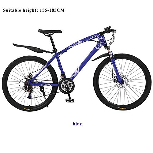 Mountain Bike : HUITAO High Carbon Steel Thickened Mountain Bike Shock Absorber, Bicycle 26 Inch 21 Speed Disc Brake Student Car Adult Bicycle, Blue, 27 speed