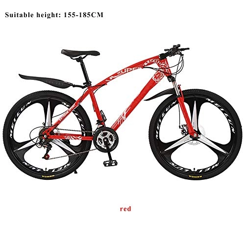 Mountain Bike : HUITAO High Carbon Steel Thickened Mountain Bike Shock Absorber, Bicycle 26 Inch Disc Brake 21 Speed Student Car Adult Bicycle, Sensitive Braking, red, 27 speed