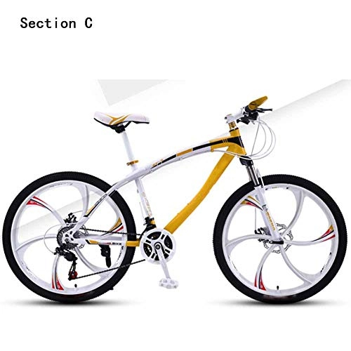 Mountain Bike : HWOEK Adults Cruiser Bike, Dual Disc Brake 24 / 26 Inch Mountain Bike High-Carbon Steel Frame 21 / 24 / 27 / 30 Speed Double Shock Absorption, Yellow, CE 24 speed