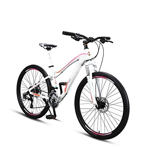 Mountain Bike : HWOEK Adults Mountain Bike, Double Disc Brake 26 Inch Mountain Bicycle with Front Suspension Adjustable Sport Seat 27 Speed Unisex, White