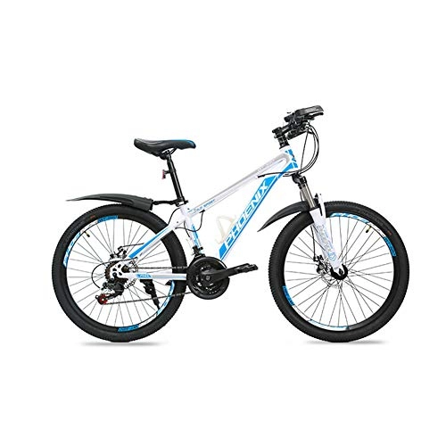 Mountain Bike : Hxx Mountain Bike, 24"Foldable Fully Suspended Double Disc Brake Bicycle with Front And Rear Fenders 21 Speed Aluminum Alloy Frame Unisex Off Road Bicycle, Whiteblue