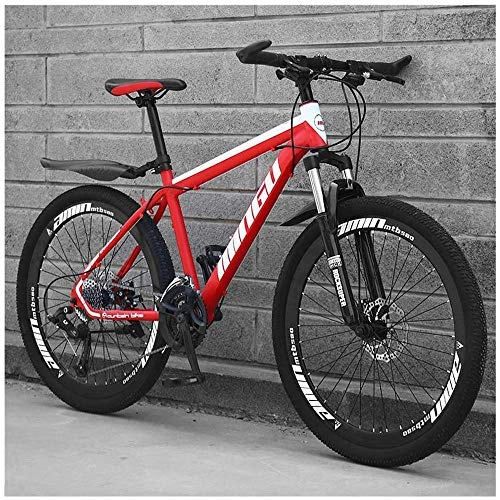 Mountain Bike : HYQW Mountain Bike 26 Inches, Double Disc Brake Frame Bicycle Hardtail with Adjustable Seat, Men's Mountain Bikes 21 / 24 / 27 / 30 Speed, Red- 24 speed
