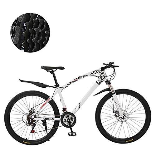 Mountain Bike : HZYYZH Bicycle, Adult Off-Road Mountain Bike, Hard Frame 26-Inch City Bike Double Disc Brake Off-Road Mountain Bike High Carbon Steel Frame, White, 21 speed