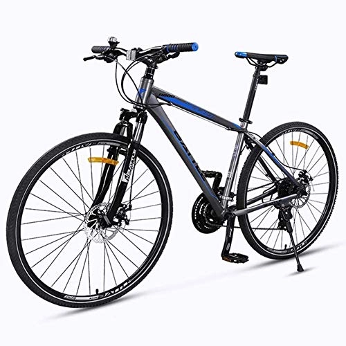 Mountain Bike : IMBM Adult Road Bike, 27 Speed Bicycle with Fork Suspension, Mechanical Disc Brakes, Quick Release City Commuter Bicycle (Color : Grey)
