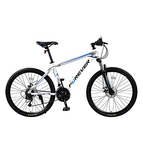 Mountain Bike : Implicitw 27 variable speed integrated wheel 26 inch mountain bike suspension front fork double disc brake-White blue