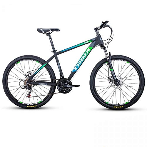 Mountain Bike : Implicitw Mountain bike dual disc brake 21-speed variable speed shock absorber-K026 matt black gray green 26 * 17 inch