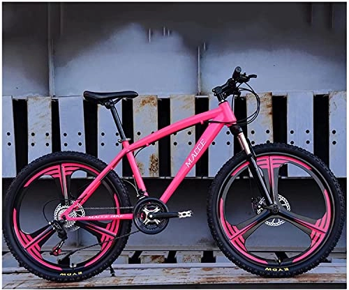Mountain Bike : J&LILI Mountain Bike Adults Offroad Bike with Variable Speed 26 Inch Shock Absorbing Bike Outdoor Driving Mountain Offroad, Pink, 24speed