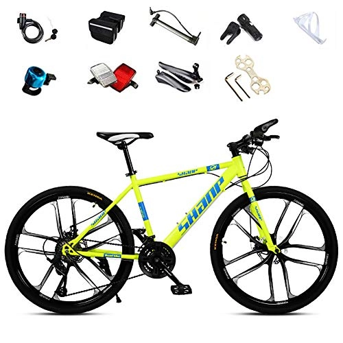 Mountain Bike : JACK'S CAT 26 Inch Mountain Bike, Hard Tail Bike, 10 spoke Wheels and Thickened Front Fork Shock Absorption, Double Disc Brakes Bicycle for Adult Teens and Outdoor riding, Yellow, 27 speed