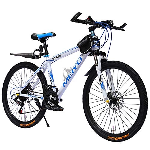 Mountain Bike : JACK'S CAT 27-speed Men's Mountain Bike, Aluminum Alloy Mountain Bicycle, Thickened Shock-absorbing Front Fork, Double Disc Brake Anti-rust MTB, White, 26in