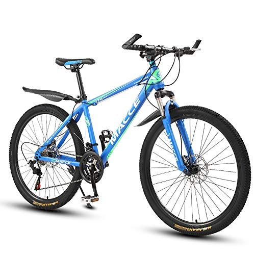 Mountain Bike : JACK'S CAT Adult Mountain Bike, 26-Inch Mountain Trail Bike, High Carbon Steel Bicycles, 30 Spoke 21 Speeds Drivetrain Non-Slip Bike for Men and Women, Blue, 21 speed