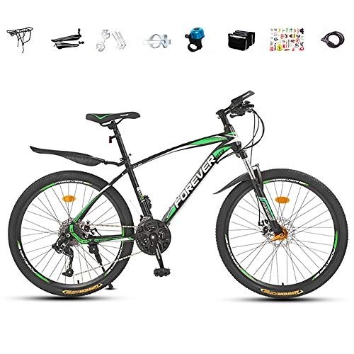 Mountain Bike : JACK'S CAT City Mountain Bicycle, Dual Disc Brake Mountain Bike Streamlined Carbon Steel Frame, Adult Men's and Women MTB, Green, 24in 21 speed
