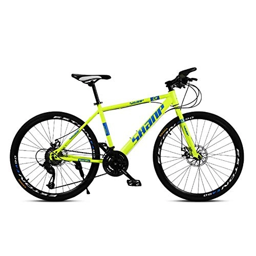 Mountain Bike : JACK'S CAT Mountain Bike, 26 Inch Bikes for Adults Teens, High Steel Frame Outroad Bike with Tool-Free Adjustable Seat Post, Front and rear disc brakes, Free Bike Frame Bag, Yellow, 21 speed
