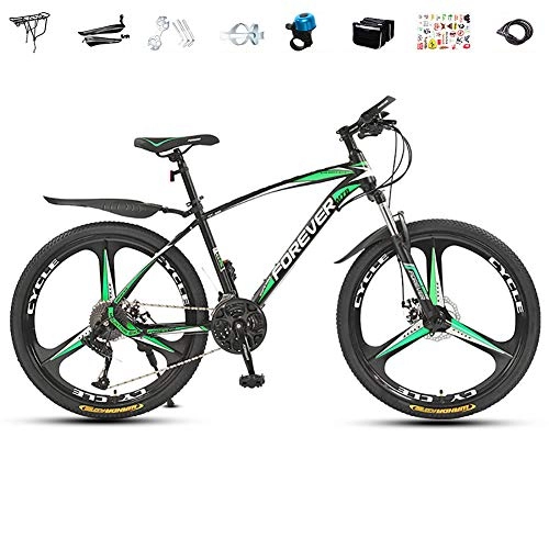 Mountain Bike : JACK'S CAT Mountain Bikes, 24 / 26-inch Wheels Mountain Trail Bike, Gears Carbon Steel Full Suspension Frame Bicycles with Dual Disc Brakes, Green, 24in 21 speed
