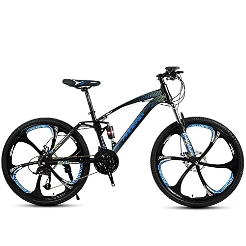 Mountain Bike : JAMCHE 24 / 26 Inch Mountain Bike with 21 / 24 / 27 / 30 Speeds, All-Terrain Bicycle with Full Suspension Dual Disc Brakes Adjustable Seat for Dirt Sand Snow, Adult Road Bike for Men or Women