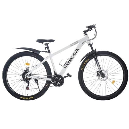 Mountain Bike : Jamiah 29 Inch Adult Mountain Bike Hardtail Trail MTB Bicycle, 17 Inch Aluminum Frame Mountain Bicycle - Shimano 21 Speeds Dual Disc Brake (White, Without Rear Rack)